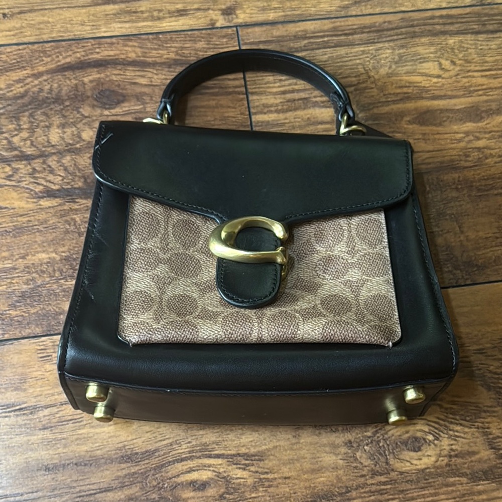 Coach Black and Tan Satchel with Signature Design